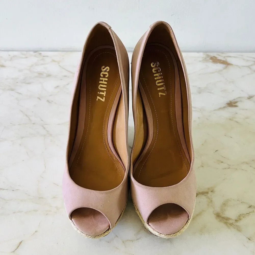 SCHUTZ Gabrielle Pink Wedge Platform Open Toe Pump - US 7